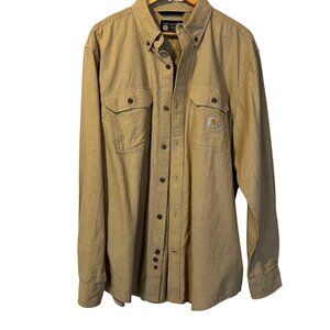 Carhartt Mens Loose Fit Cotton Shirt L Khaki Button‎ Front Gorpcore
